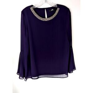Wallis purple Stud Embellished Neck Top Bell/Trumpet sleeves UK14 US10 NWOT